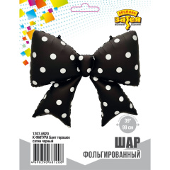 Бант горошек сатин черный 39"/99 см в упак ВЗ